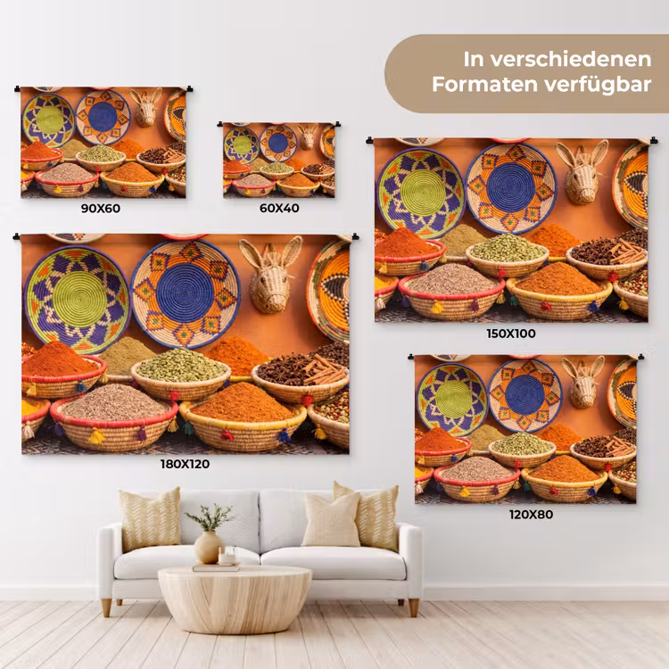 Wandteppich - Essen – Farbenfroh – Kultur - Eten - Kleurrijk - Cultuur Wandkleed katoen klein