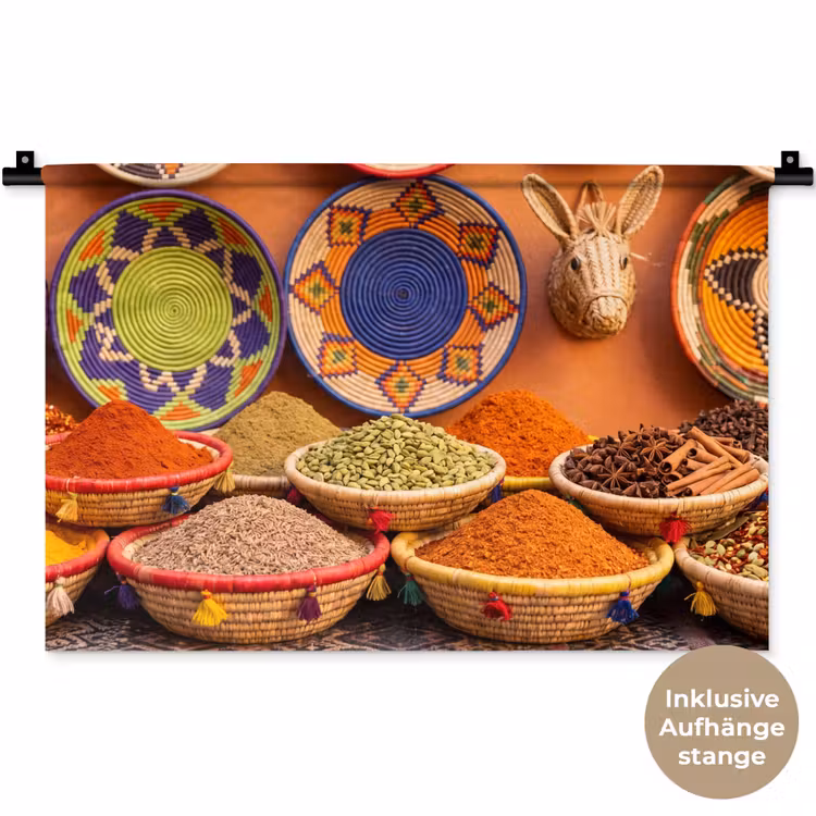 Wandteppich - Essen – Farbenfroh – Kultur - Eten - Kleurrijk - Cultuur Wandkleed katoen klein
