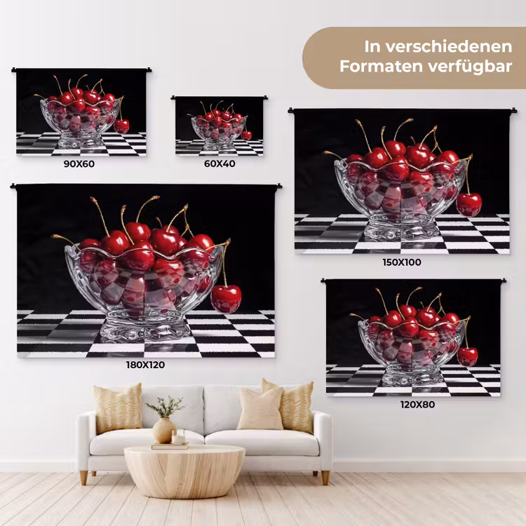 Wandteppich - Essen – Kirschen – Rot - Eten - Kersen - Rood Wandkleed katoen klein