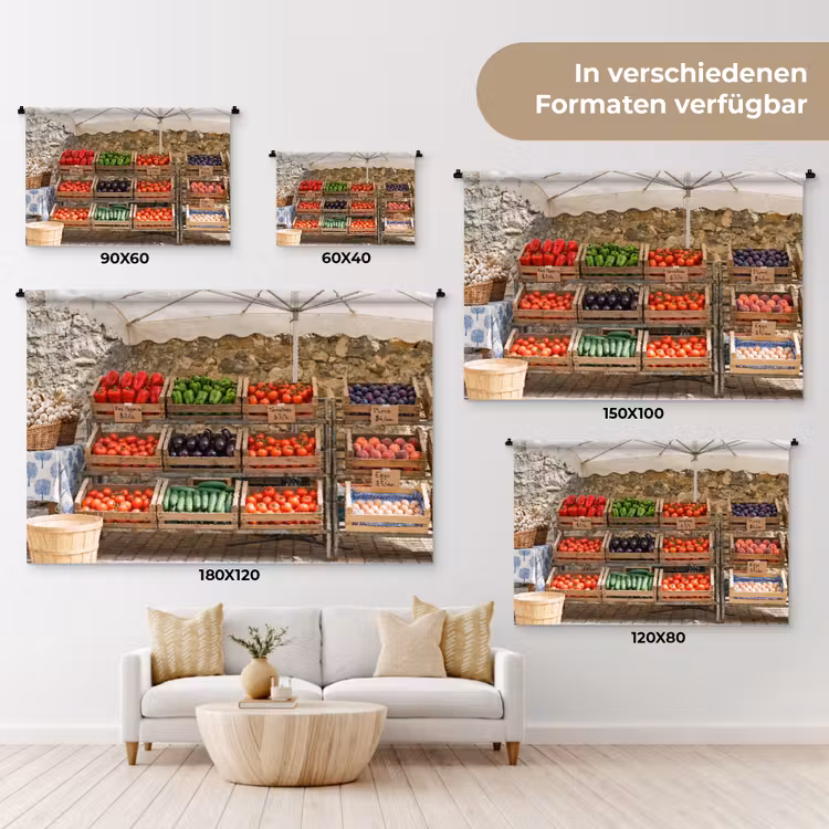 Wandteppich - Essen – Markt – Frisch - Eten - Markt - Vers Wandkleed katoen klein