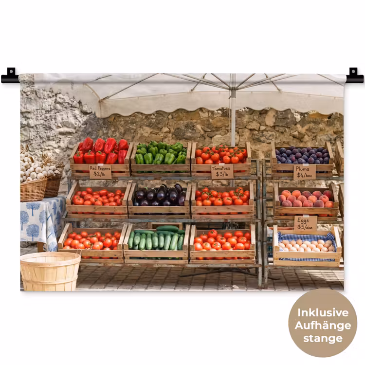 Wandteppich - Essen – Markt – Frisch - Eten - Markt - Vers Wandkleed katoen klein