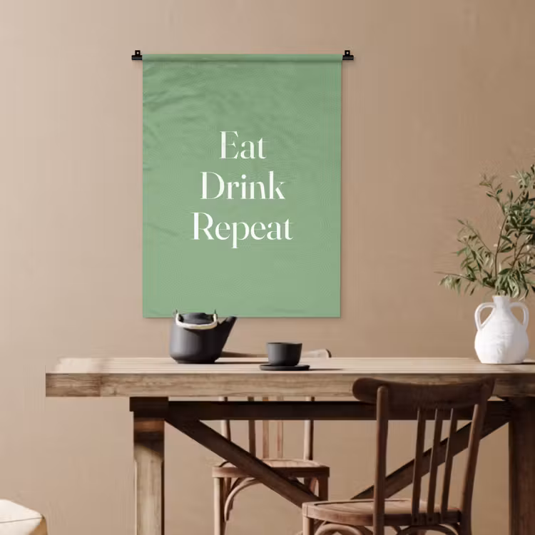 Eten - Drinken - Tekst - Mintgroen Wandkleed katoen klein -sfeer6