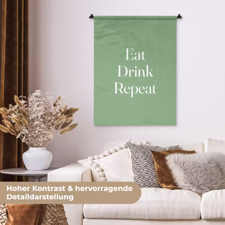 Eten - Drinken - Tekst - Mintgroen Wandkleed katoen klein -tsfeer1_DE