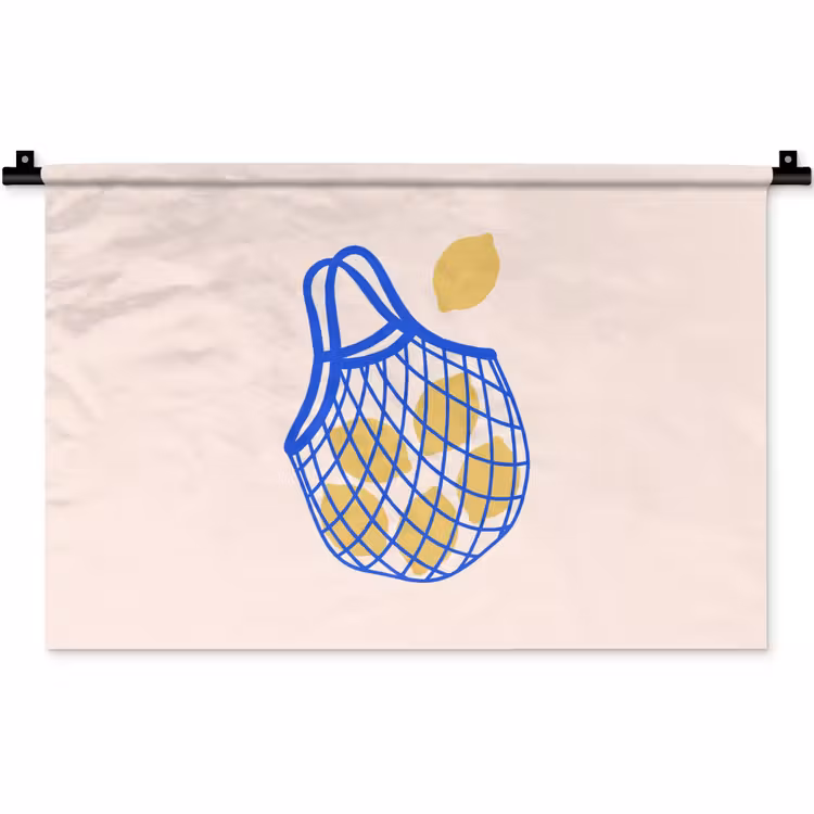 Eten - Citroen - Boodschappen - Abstract - Geel - Blauw Wandkleed katoen klein -zz3d