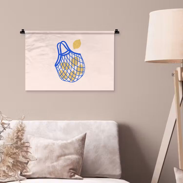 Eten - Citroen - Boodschappen - Abstract - Geel - Blauw Wandkleed katoen klein -sfeer4