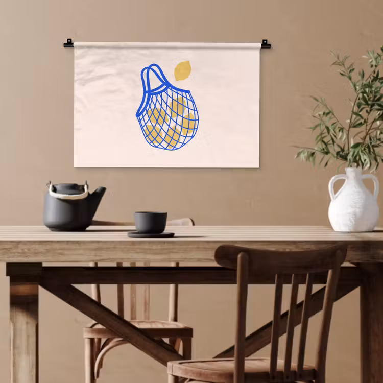 Eten - Citroen - Boodschappen - Abstract - Geel - Blauw Wandkleed katoen klein -sfeer6