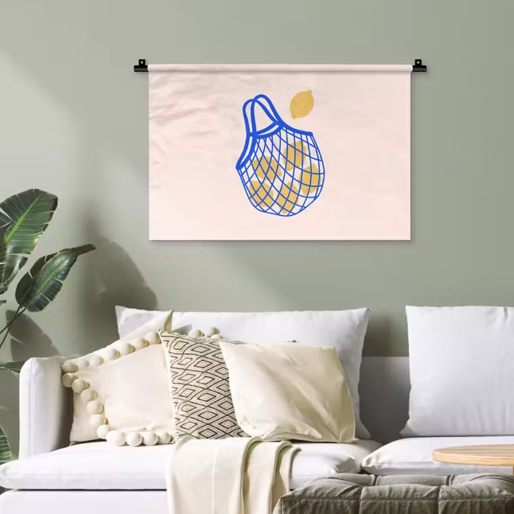 Eten - Citroen - Boodschappen - Abstract - Geel - Blauw Wandkleed katoen klein -sfeer7