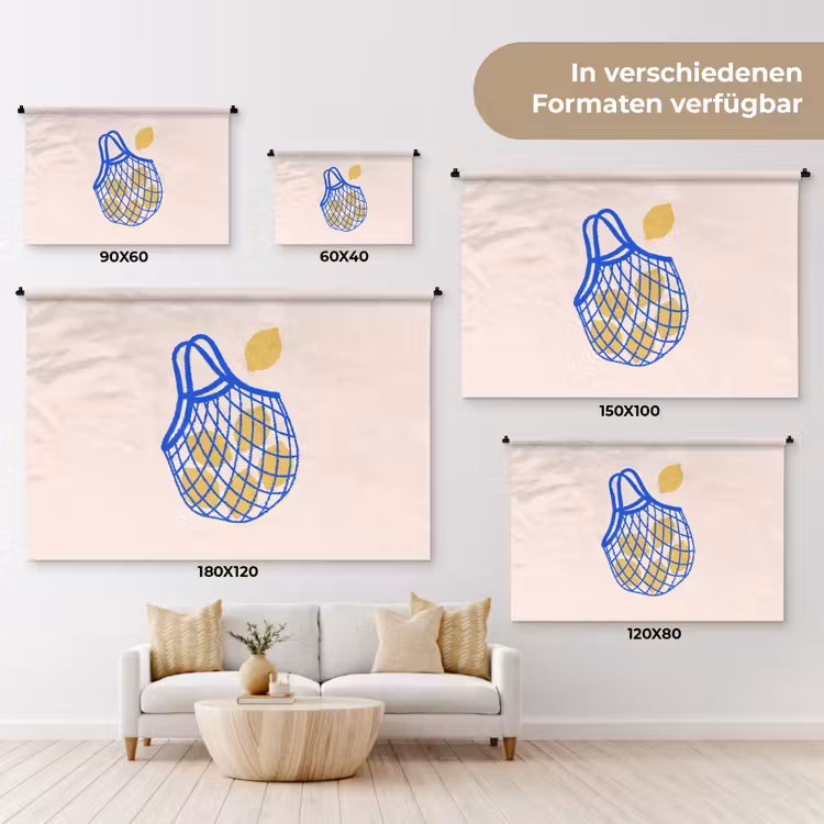 Eten - Citroen - Boodschappen - Abstract - Geel - Blauw Wandkleed katoen klein -tsfeer8_DE