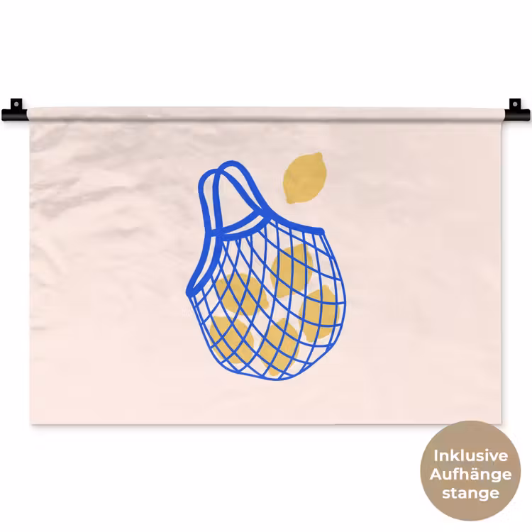 Eten - Citroen - Boodschappen - Abstract - Geel - Blauw Wandkleed katoen klein -t3d_DE