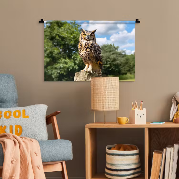 Uil - Boomstronk - Bos - Lucht Wandkleed katoen klein -wsfeer4_kind