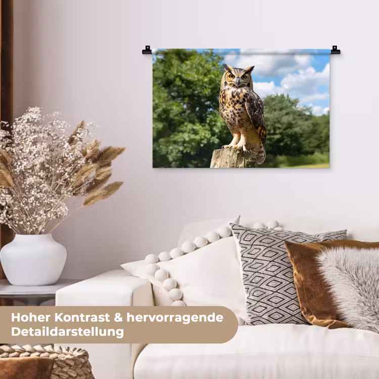 Uil - Boomstronk - Bos - Lucht Wandkleed katoen klein -tsfeer1_DE
