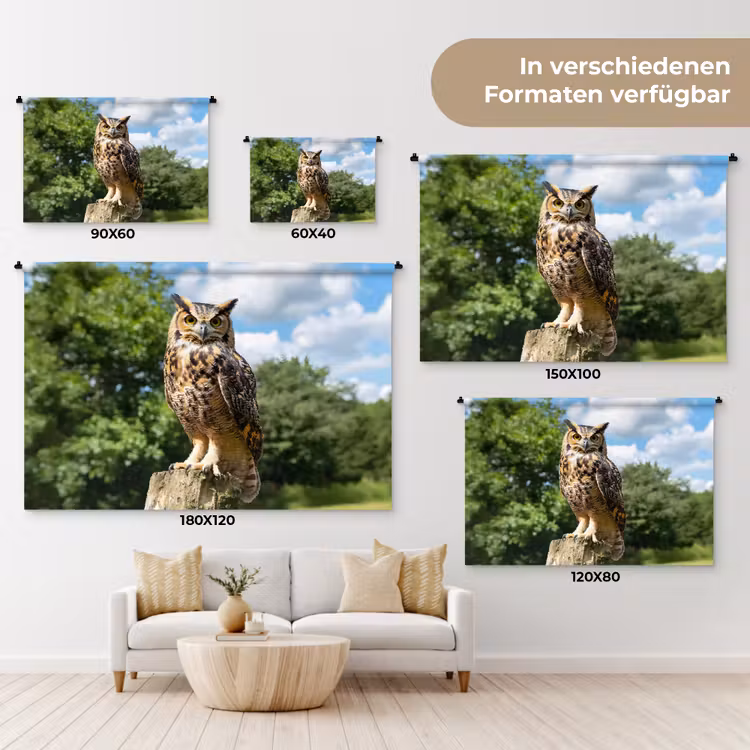 Uil - Boomstronk - Bos - Lucht Wandkleed katoen klein -tsfeer8_DE