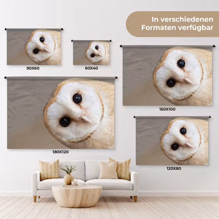 Uil - Bruin - Wit Wandkleed katoen klein -tsfeer8_DE