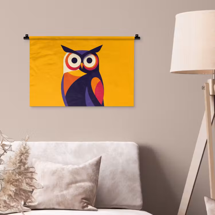 Uil - Grafisch - Kleurrijk - Ogen Wandkleed katoen klein -sfeer4