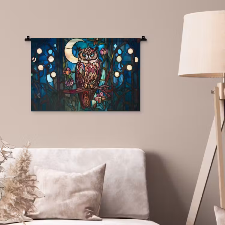 Uil - Mozaïek - Maan - Nacht Wandkleed katoen klein -sfeer4