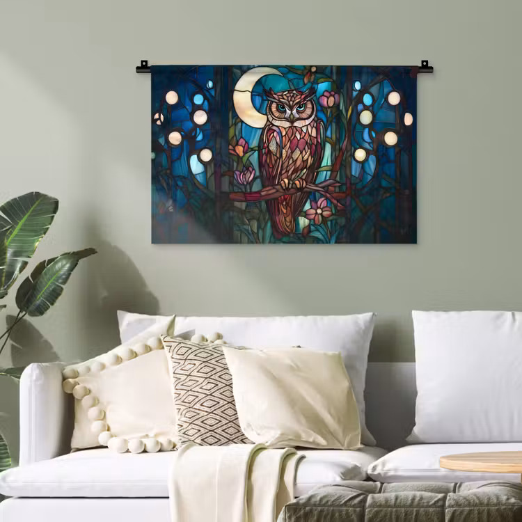 Uil - Mozaïek - Maan - Nacht Wandkleed katoen klein -sfeer7