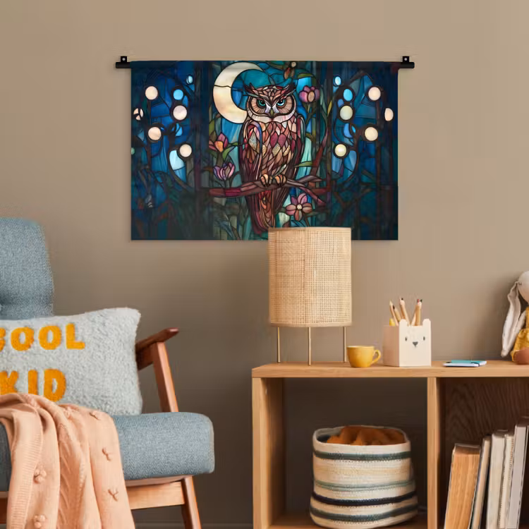 Uil - Mozaïek - Maan - Nacht Wandkleed katoen klein -wsfeer4_kind