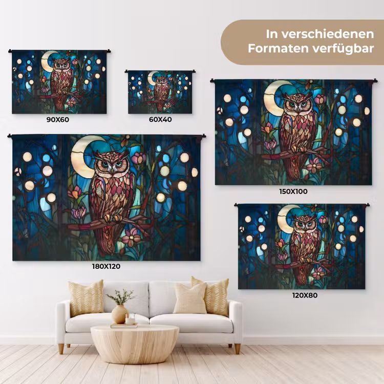 Uil - Mozaïek - Maan - Nacht Wandkleed katoen klein -tsfeer8_DE