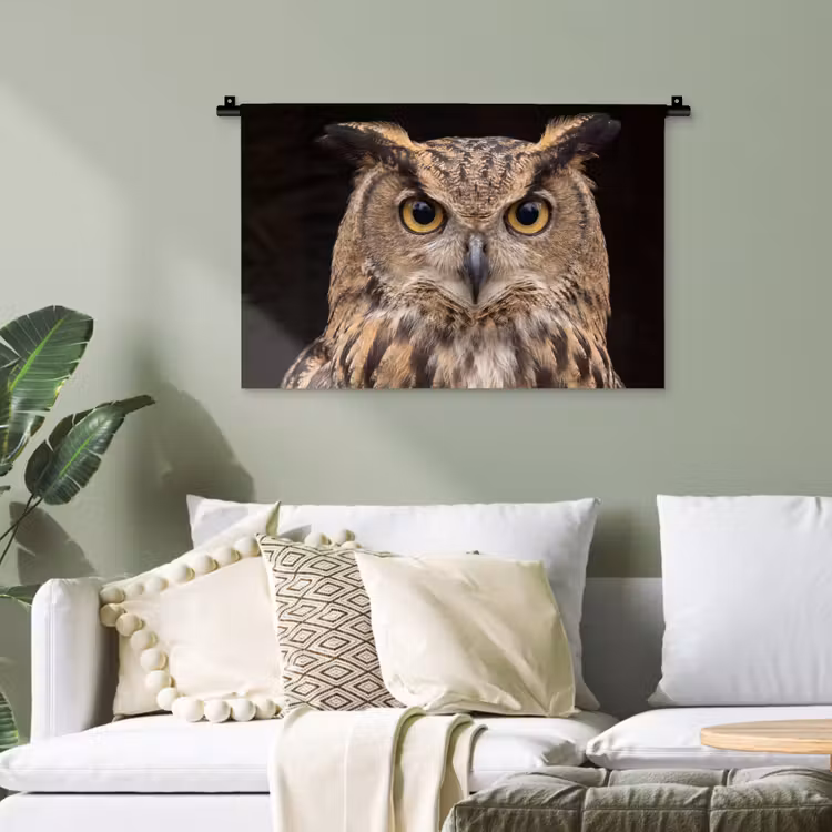 Oehoe - Uil - Portret - Bruin Wandkleed katoen klein -sfeer7