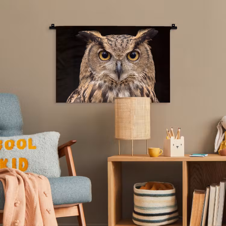 Oehoe - Uil - Portret - Bruin Wandkleed katoen klein -wsfeer4_kind