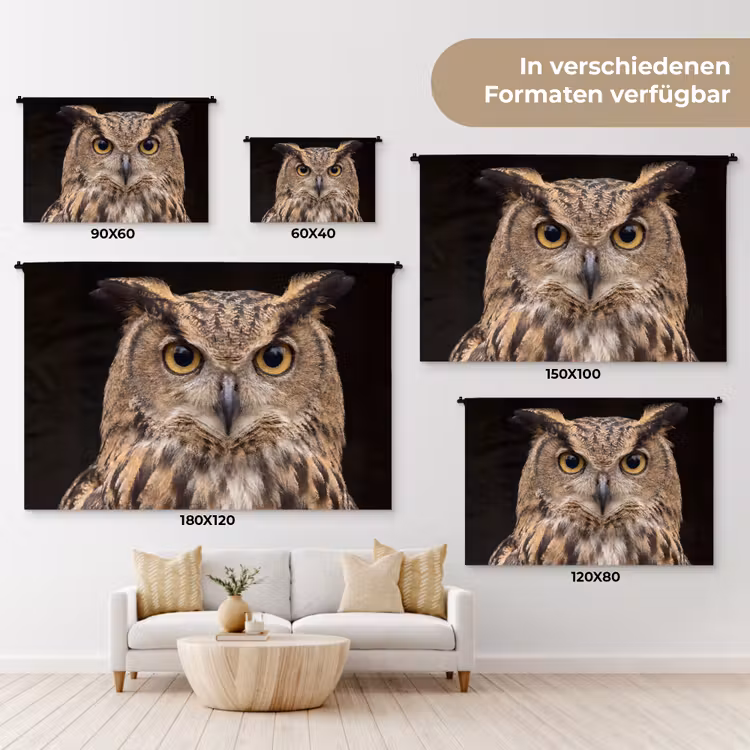 Oehoe - Uil - Portret - Bruin Wandkleed katoen klein -tsfeer8_DE