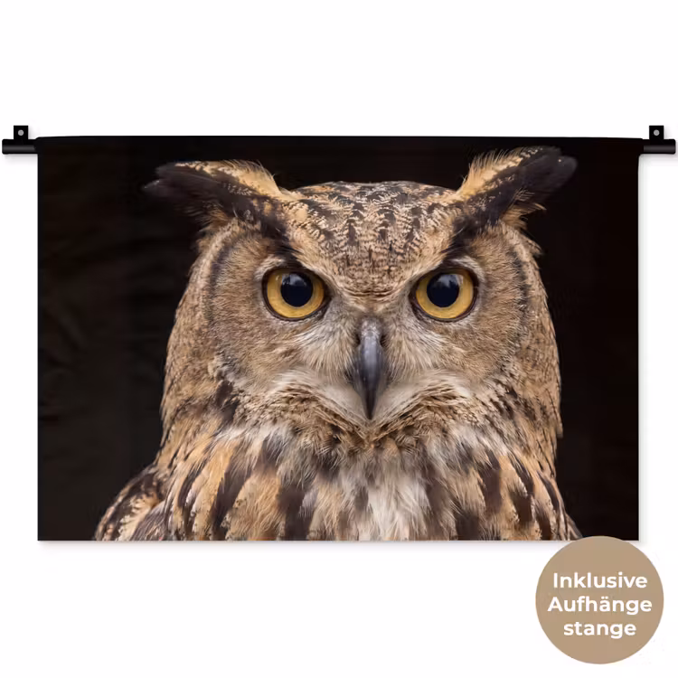 Oehoe - Uil - Portret - Bruin Wandkleed katoen klein -t3d_DE