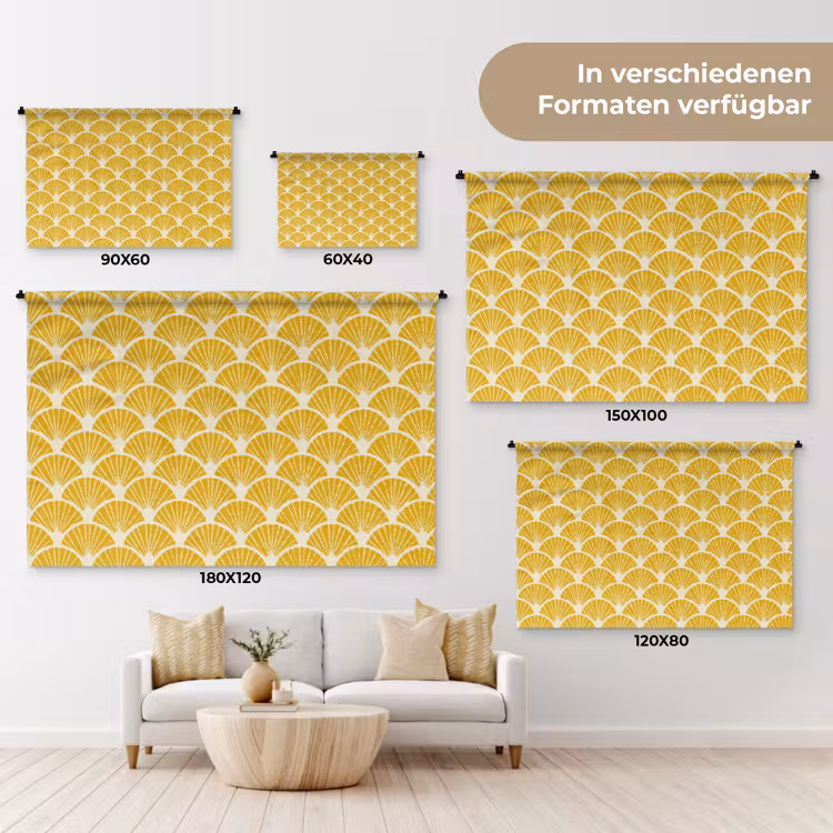 Waaiers - Art Deco - Retro - Okergeel Wandkleed katoen klein 269 -tsfeer8_DE