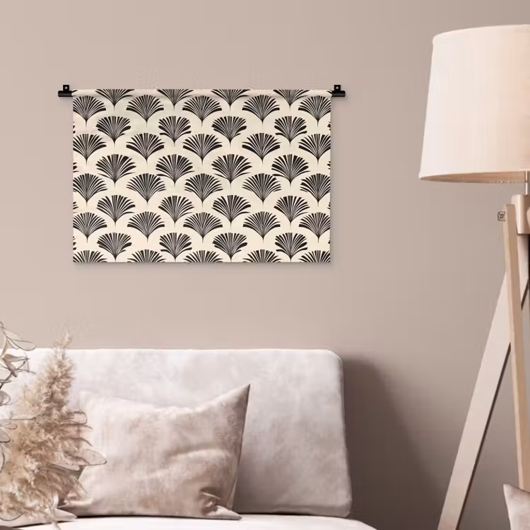 Waaiers - Botanisch - Zwart - Beige Wandkleed katoen klein 269 -sfeer4
