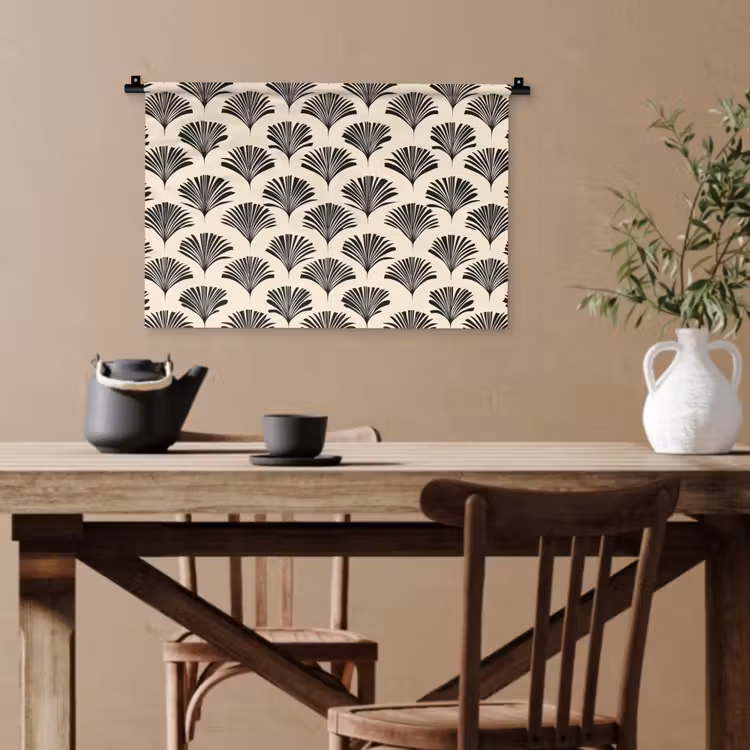 Waaiers - Botanisch - Zwart - Beige Wandkleed katoen klein 269 -sfeer6