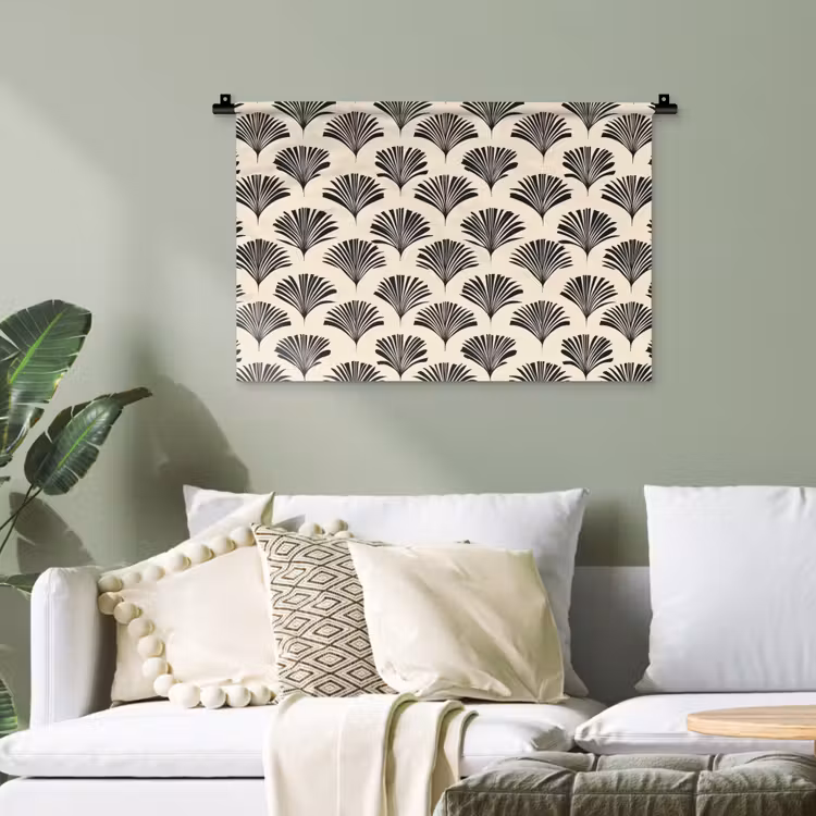 Waaiers - Botanisch - Zwart - Beige Wandkleed katoen klein 269 -sfeer7