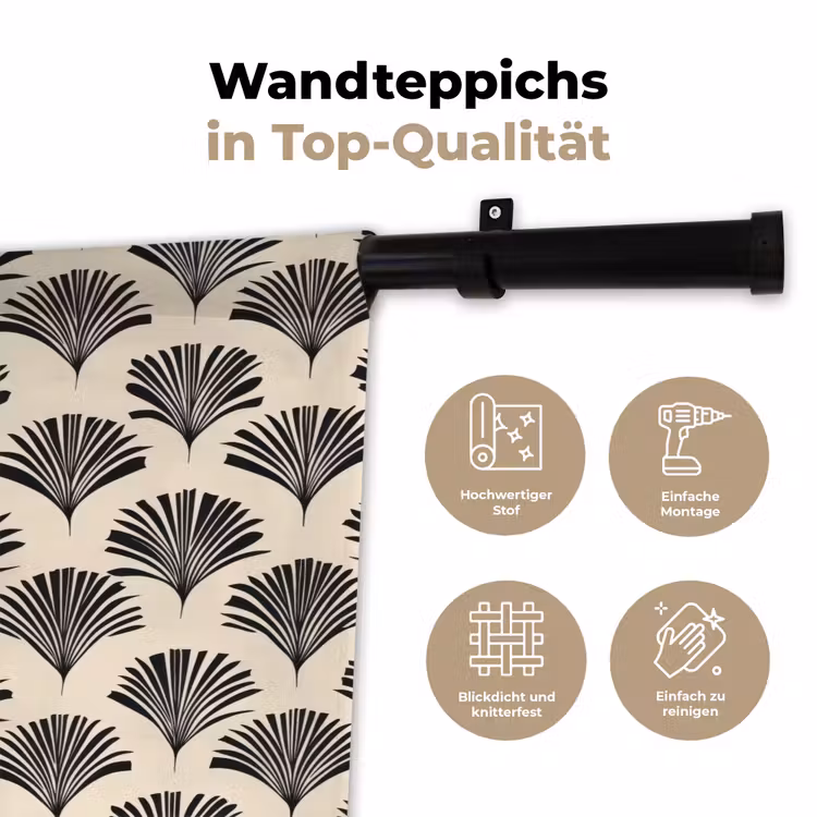 Waaiers - Botanisch - Zwart - Beige Wandkleed katoen klein 269 -tsfeer2_DE