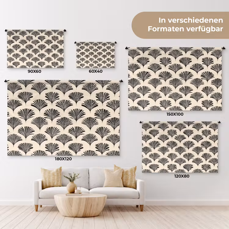 Waaiers - Botanisch - Zwart - Beige Wandkleed katoen klein 269 -tsfeer8_DE