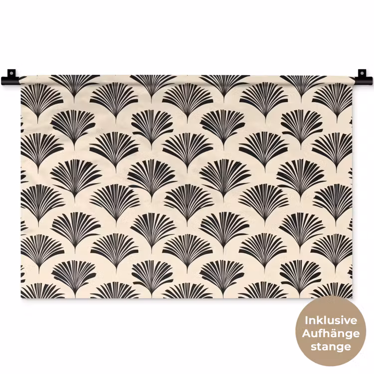 Waaiers - Botanisch - Zwart - Beige Wandkleed katoen klein 269 -t3d_DE