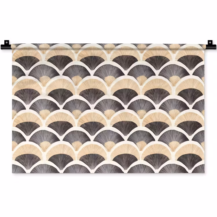 Waaier - Patroon - Zwart - Beige Wandkleed katoen klein 269 -zz3d