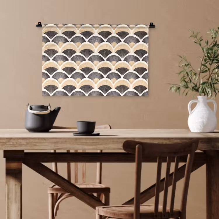 Waaier - Patroon - Zwart - Beige Wandkleed katoen klein 269 -sfeer6