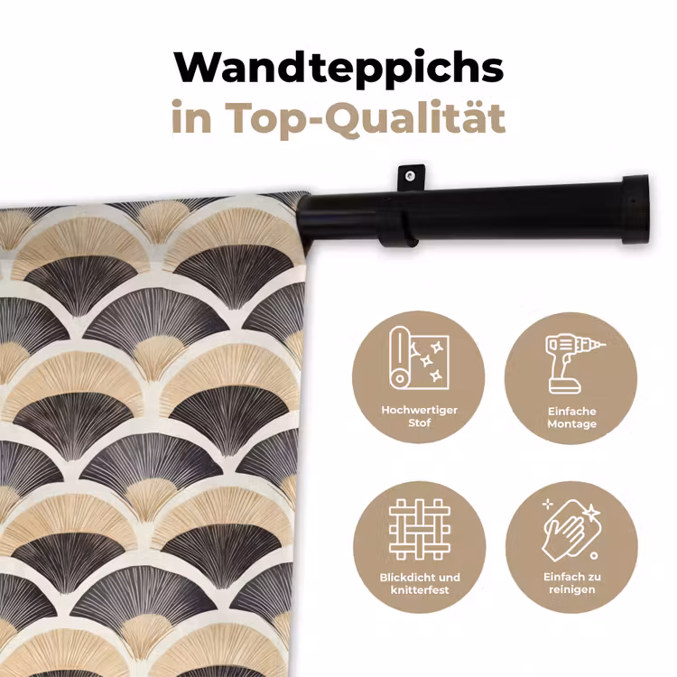 Waaier - Patroon - Zwart - Beige Wandkleed katoen klein 269 -tsfeer2_DE