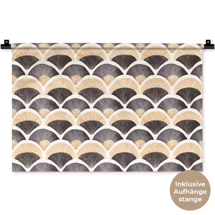 Waaier - Patroon - Zwart - Beige Wandkleed katoen klein 269 -t3d_DE