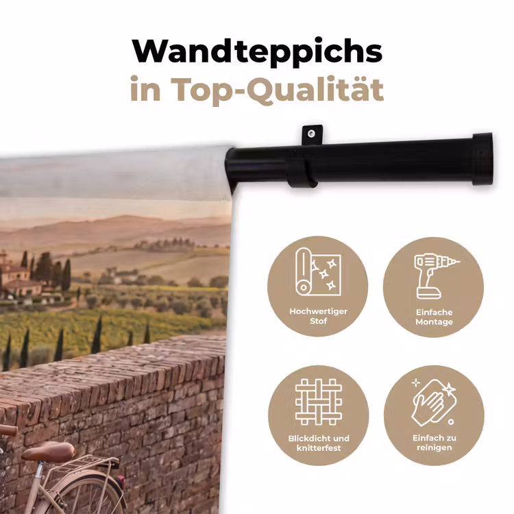 Fiets - Bloemen - Toscane - Landschap - Roze Wandkleed katoen klein -tsfeer2_DE