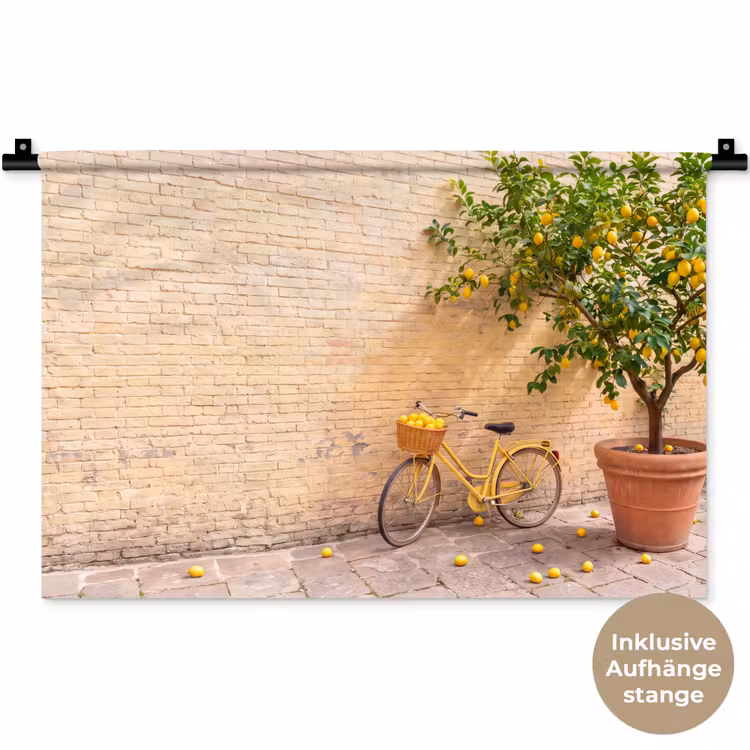 Fiets - Mand - Eten - Geel - Zomer Wandkleed katoen klein -t3d_DE