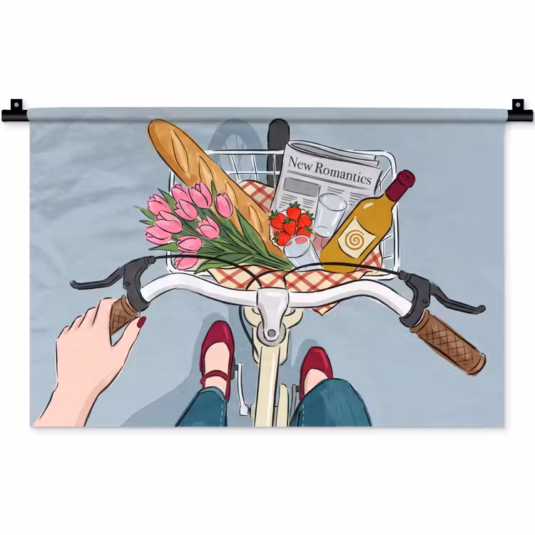 Fiets - Picknick - Zomer - Illustratie Wandkleed katoen klein -zz3d