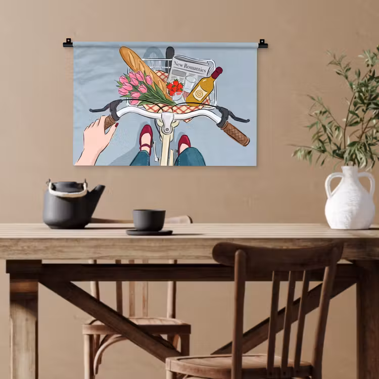 Fiets - Picknick - Zomer - Illustratie Wandkleed katoen klein -sfeer6