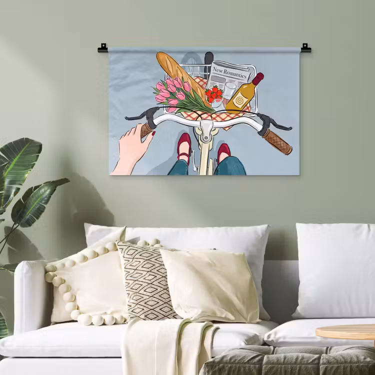 Fiets - Picknick - Zomer - Illustratie Wandkleed katoen klein -sfeer7
