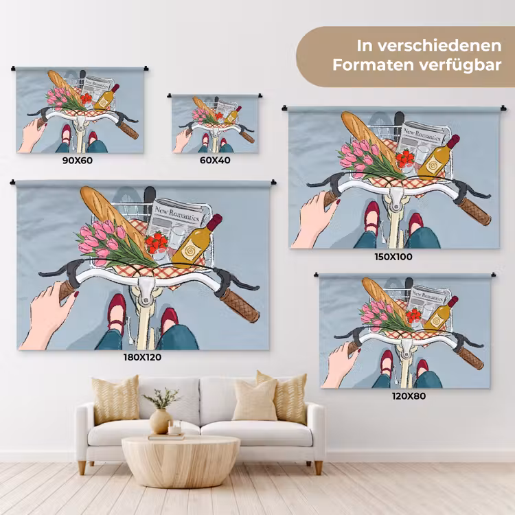 Fiets - Picknick - Zomer - Illustratie Wandkleed katoen klein -tsfeer8_DE