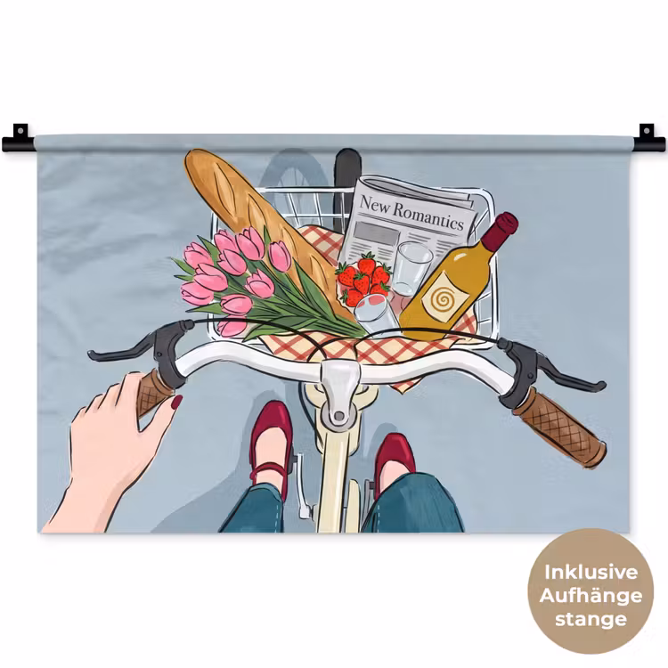 Fiets - Picknick - Zomer - Illustratie Wandkleed katoen klein -t3d_DE