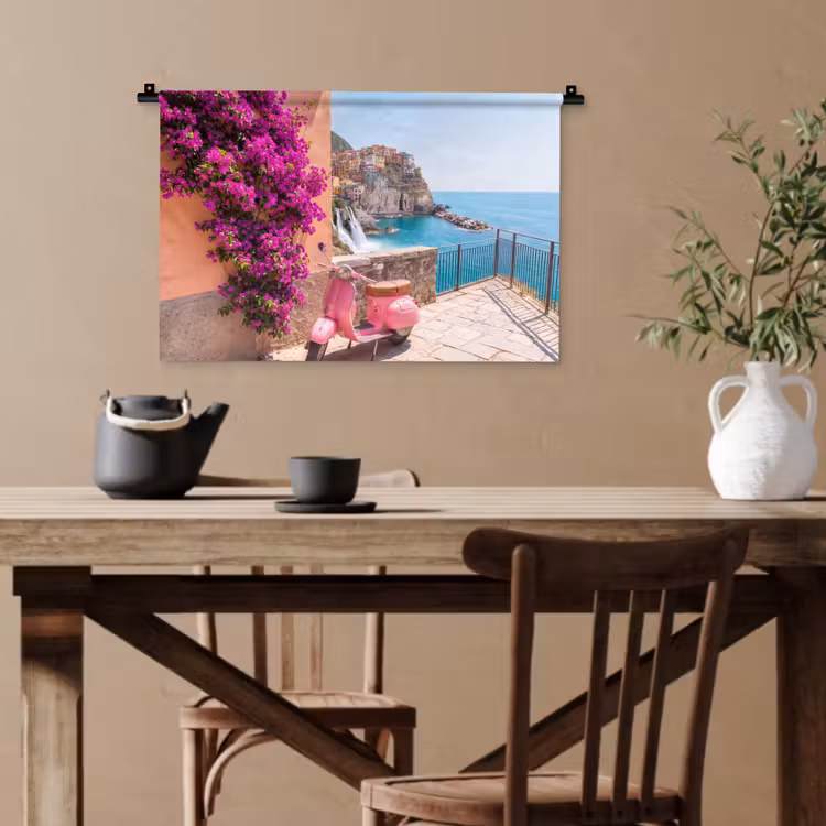 Voertuig - Roze - Kust - Zomer - Reizen Wandkleed katoen klein -sfeer6