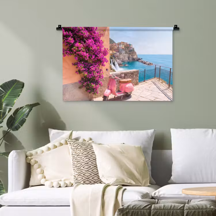 Voertuig - Roze - Kust - Zomer - Reizen Wandkleed katoen klein -sfeer7
