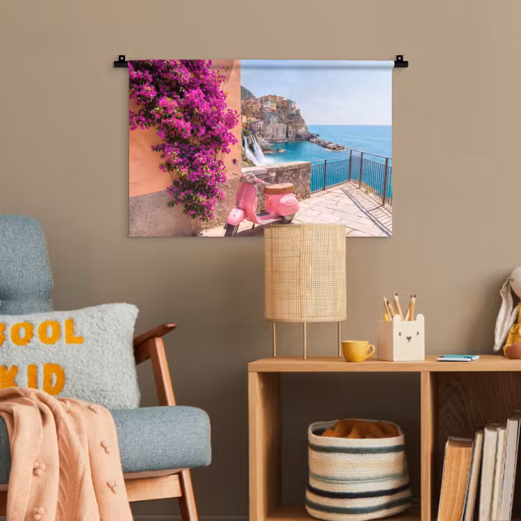 Voertuig - Roze - Kust - Zomer - Reizen Wandkleed katoen klein -wsfeer4_kind