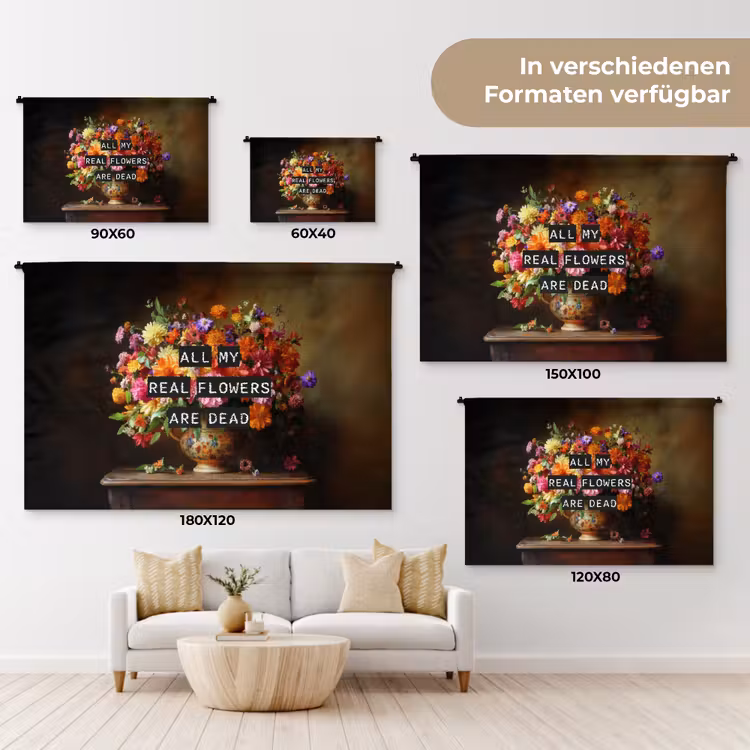 Kleur - Bloemen - Vintage - Bloemenvaas Wandkleed katoen klein -tsfeer8_DE