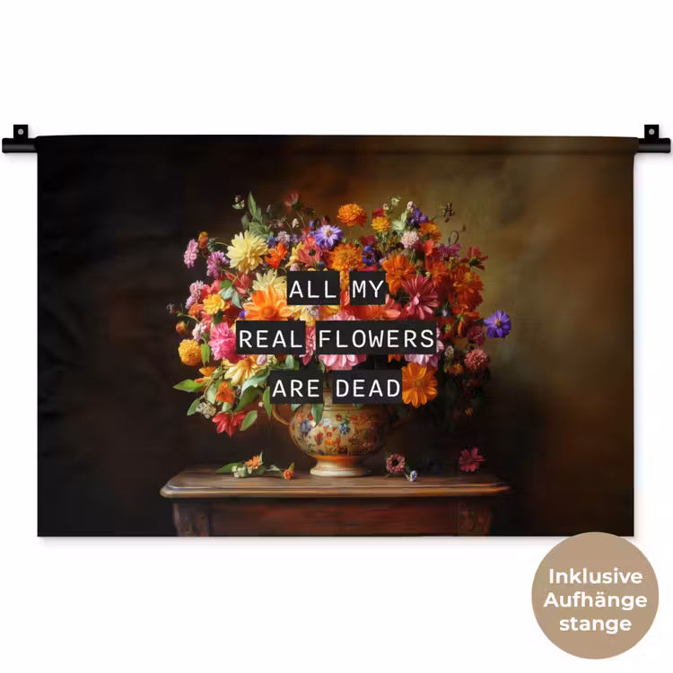 Kleur - Bloemen - Vintage - Bloemenvaas Wandkleed katoen klein -t3d_DE