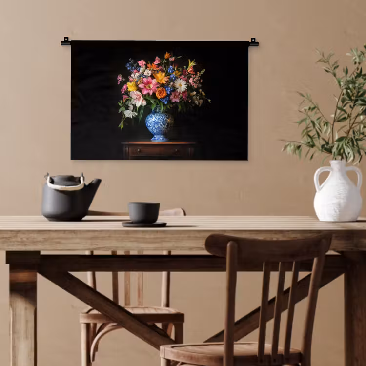 Kleur - Vaas - Bloemen - Boeket Wandkleed katoen klein -sfeer6